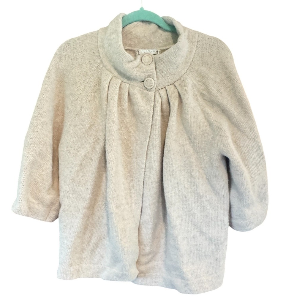 Sarah Spencer Woman 3X Beige Lambswool Angora Blend Cardigan Sweater Knit Top
